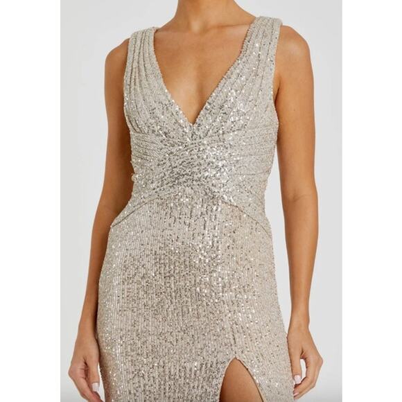 MAC DUGGAL Dress Size 2 Evening Gown Sequin NEW Cream V Neck Wrap - Picture 8 of 8